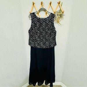 Jessica McClintock Gunne Sax Vintage Black Sequin Midi Dress Size 16W